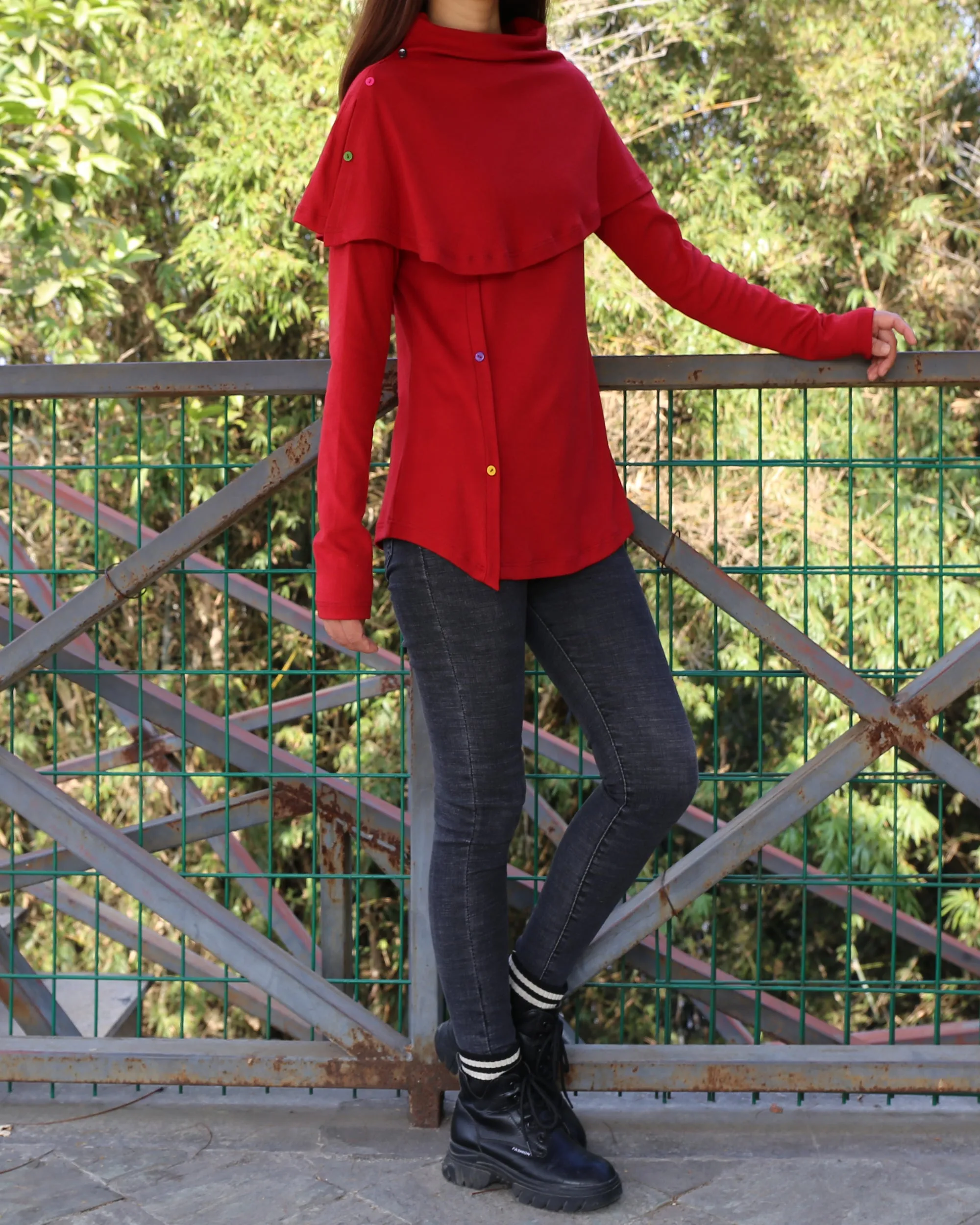 Women's Asymmetric t-shirt/bottoming shirt/long sleeve cotton top/customized top/(Y1018)