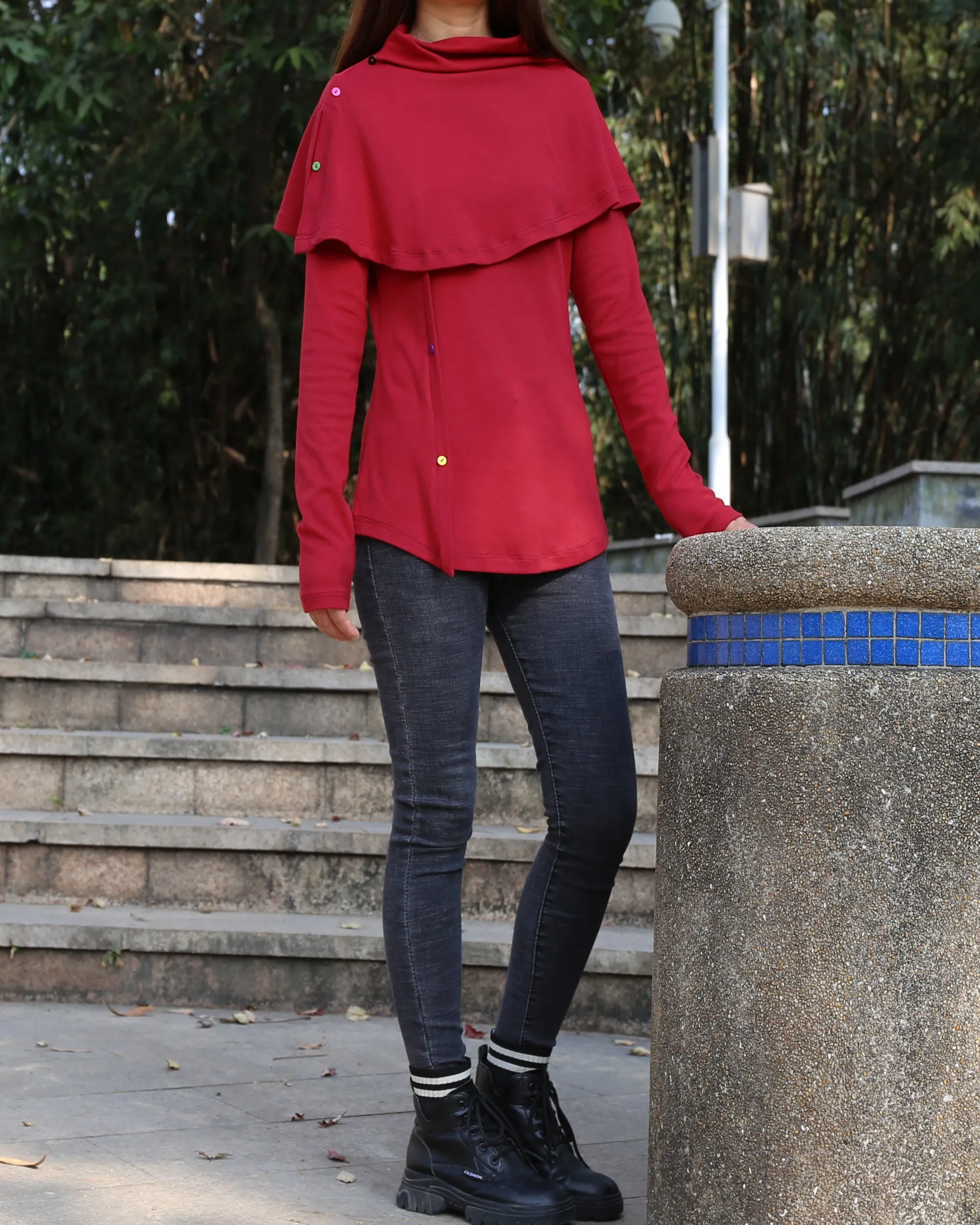 Women's Asymmetric t-shirt/bottoming shirt/long sleeve cotton top/customized top/(Y1018)