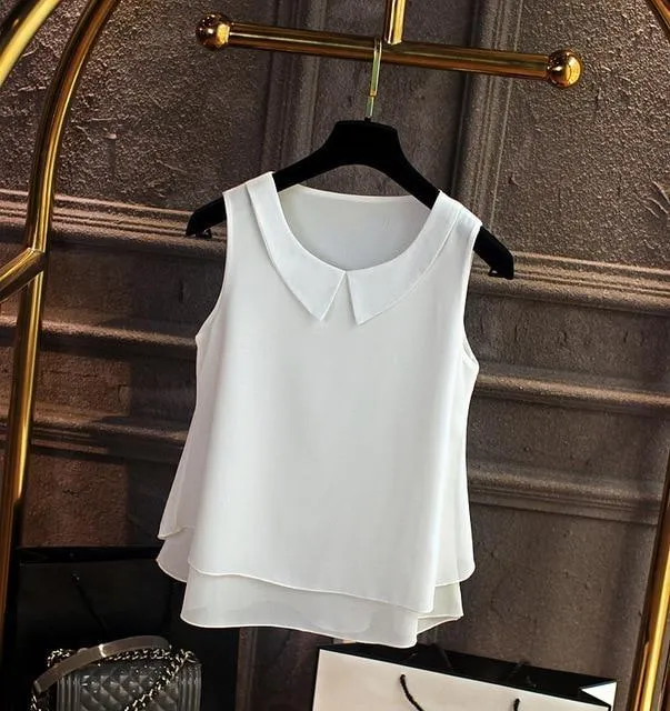Women's blouses New sleeveless Peter pan Collar shirt For Women Chiffon Blouse  Summer Casual Plus size 5XL Female Tops