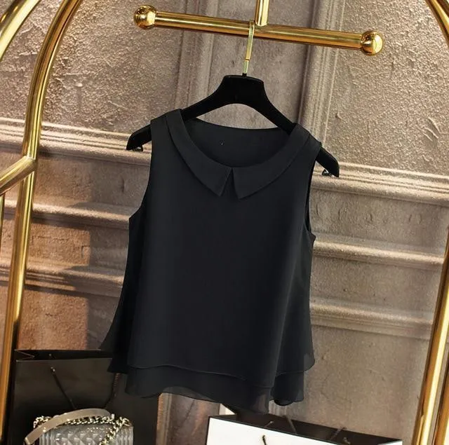 Women's blouses New sleeveless Peter pan Collar shirt For Women Chiffon Blouse  Summer Casual Plus size 5XL Female Tops