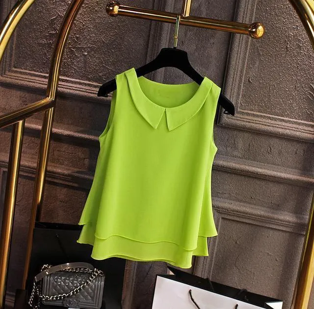 Women's blouses New sleeveless Peter pan Collar shirt For Women Chiffon Blouse  Summer Casual Plus size 5XL Female Tops