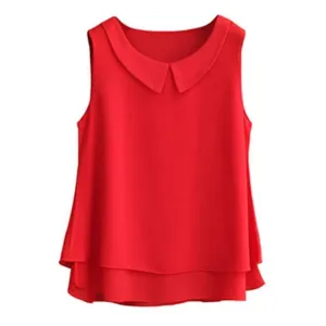 Women's blouses New sleeveless Peter pan Collar shirt For Women Chiffon Blouse  Summer Casual Plus size 5XL Female Tops