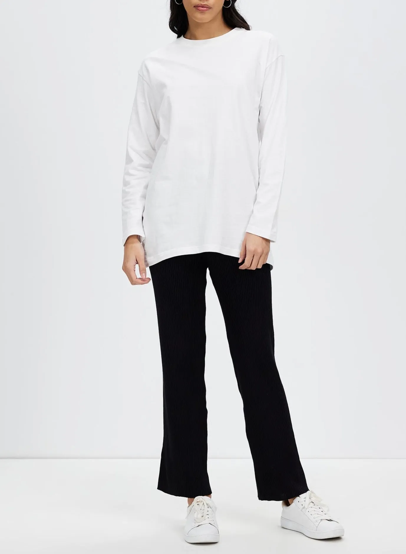 Women's Classic-Fit 100% Cotton Long-Sleeve Crewneck White T-Shirt by Kaja Clothing - Miranda Top