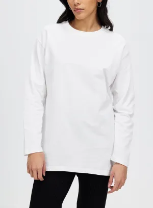 Women's Classic-Fit 100% Cotton Long-Sleeve Crewneck White T-Shirt by Kaja Clothing - Miranda Top