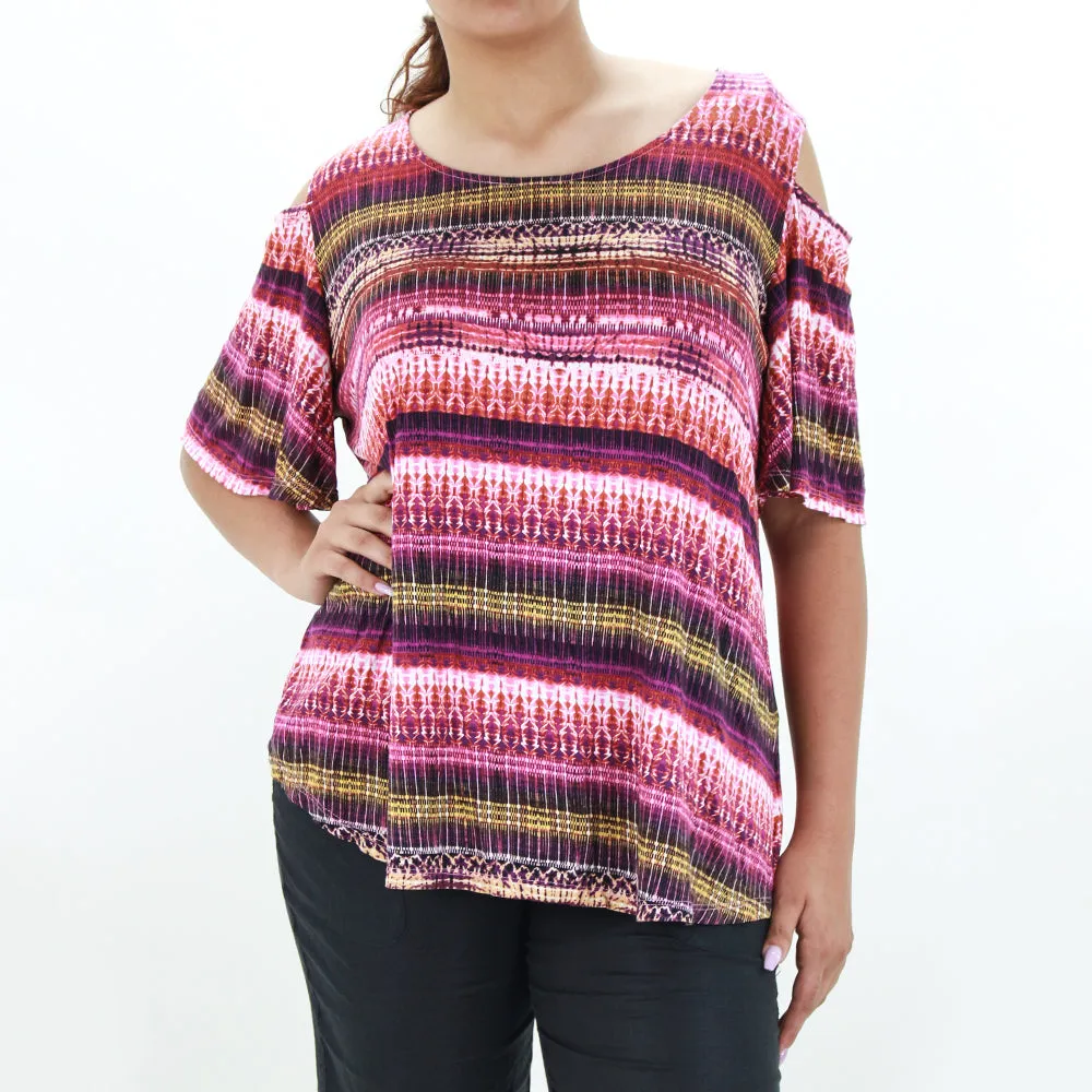 Women's Cold Shoulder Printed Top,Multi