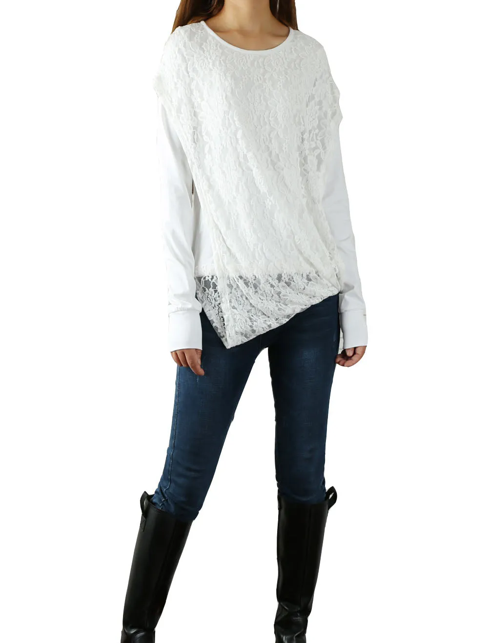 Womens cotton Top/Lace Cotton Hoodie/Oversized Plus size Sweatshirt/Casual Top/Customized T-shirt/Asymmetry clothing/Boho t-shirt/Long Sleeve Shirt(Y3118S)
