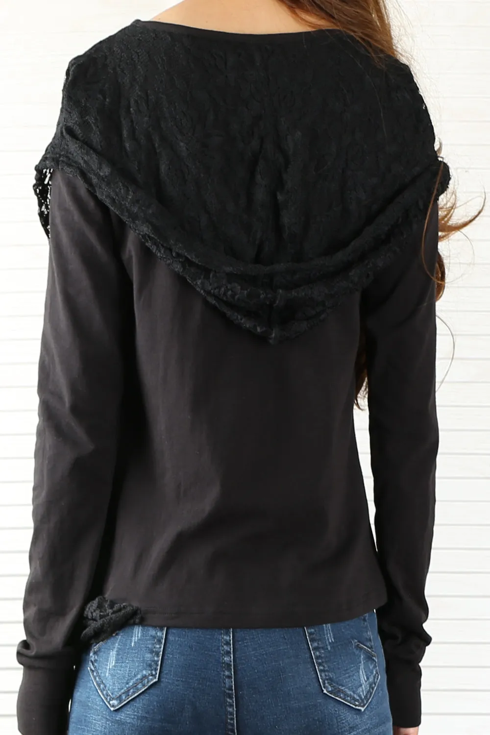 Womens cotton Top/Lace Cotton Hoodie/Oversized Plus size Sweatshirt/Casual Top/Customized T-shirt/Asymmetry clothing/Boho t-shirt/Long Sleeve Shirt(Y3118S)