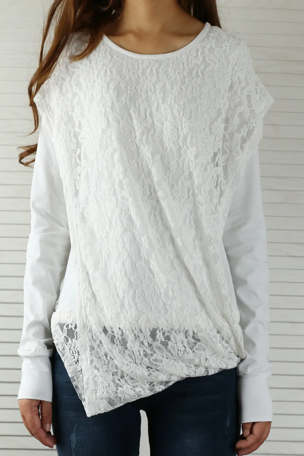 Womens cotton Top/Lace Cotton Hoodie/Oversized Plus size Sweatshirt/Casual Top/Customized T-shirt/Asymmetry clothing/Boho t-shirt/Long Sleeve Shirt(Y3118S)