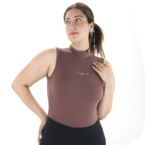Women's Crew Neck Open Back Bodysuit,Brown