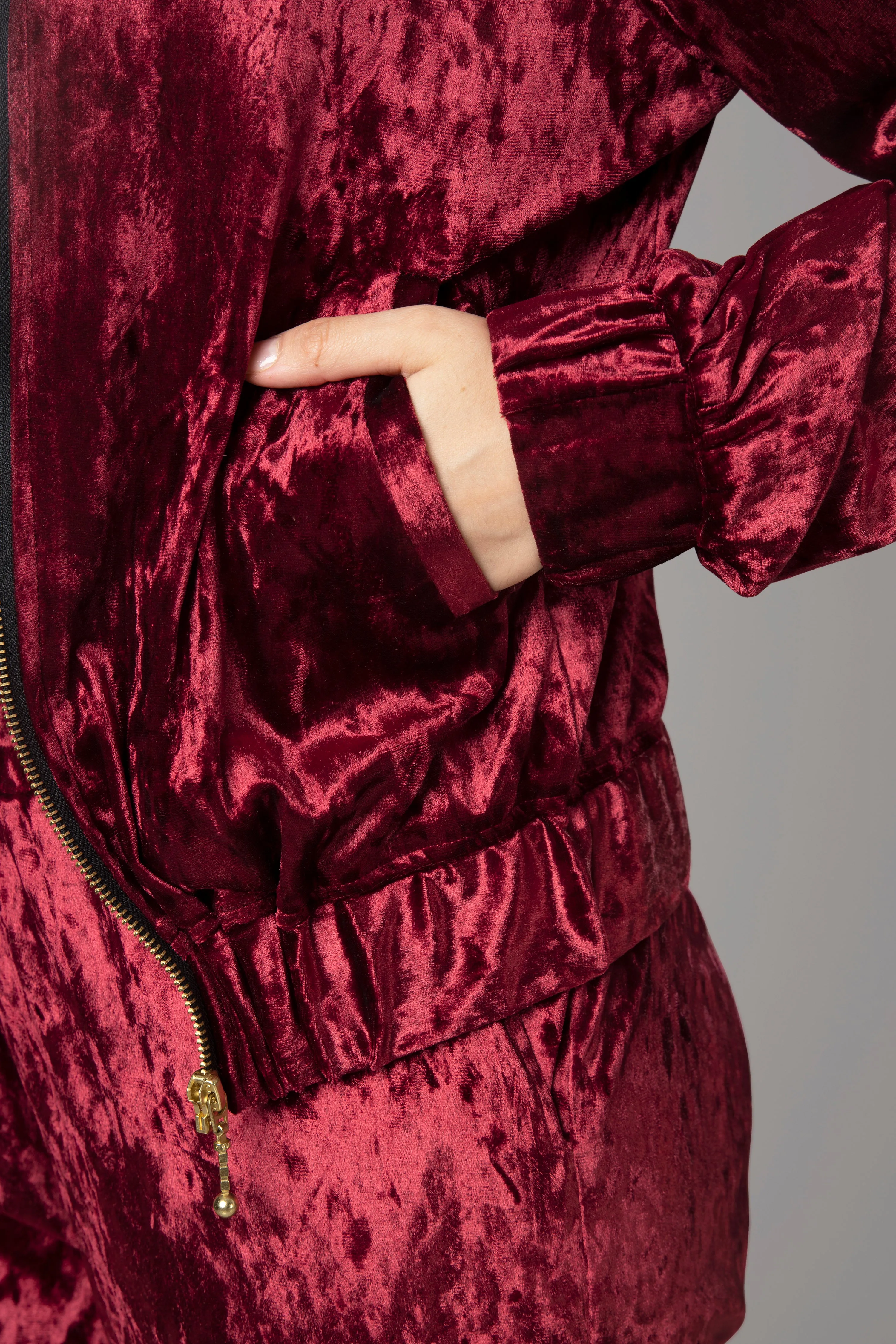 Womens Cute Zippered Red Velvet Hoodie