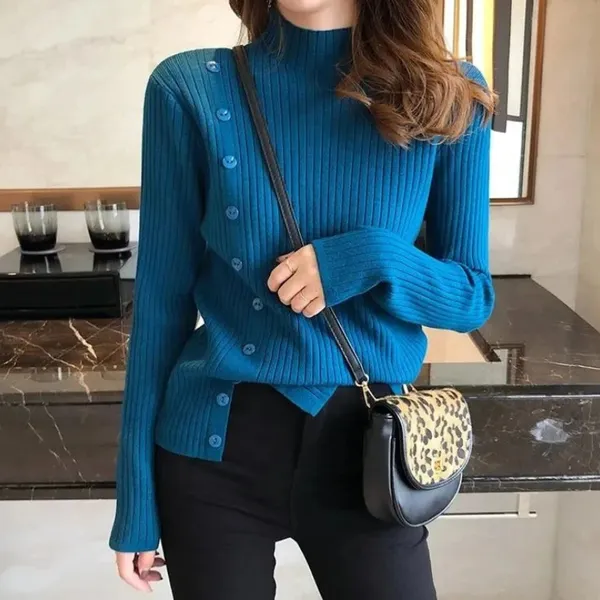 Women's Elegant Knit Turtleneck Jumper with Button and Slit | Ideal for Autumn/Winter
