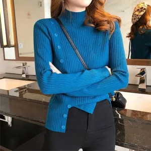 Women's Elegant Knit Turtleneck Jumper with Button and Slit | Ideal for Autumn/Winter