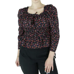 Women's Floral Smocked Top,Black