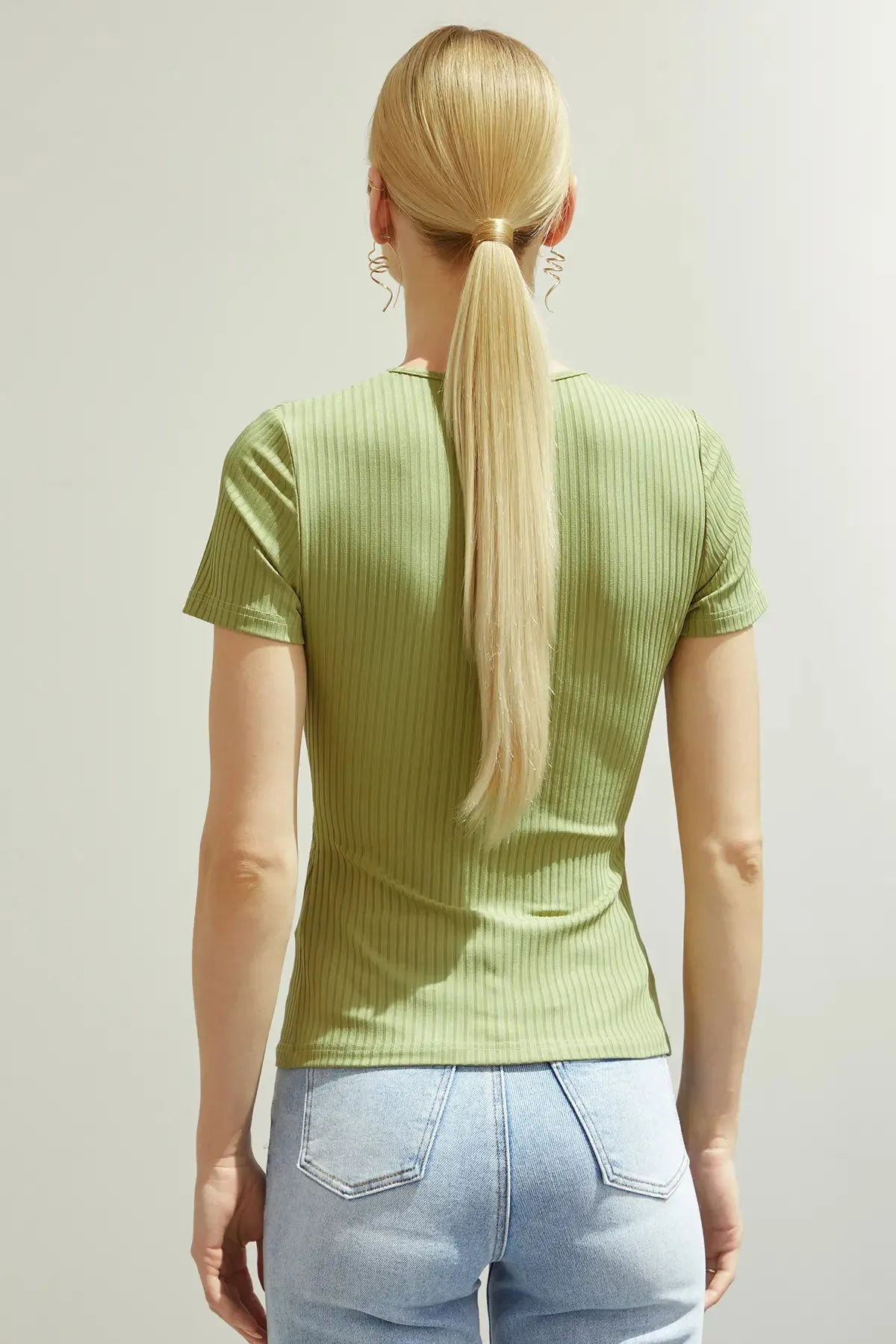 Women's OL Cut Out Ruched Rib Tee
