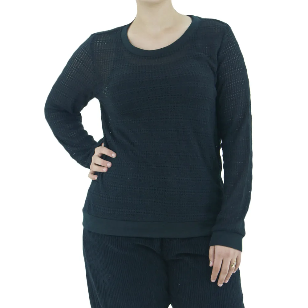 Women's Perforated Casual Top,Black