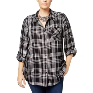 Women's Plaid Pocket-Side Chemise,Black