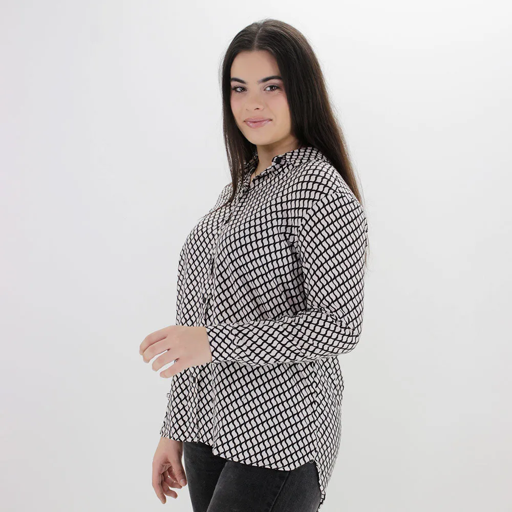 Women's Plaid Printed Dress Shirt,White