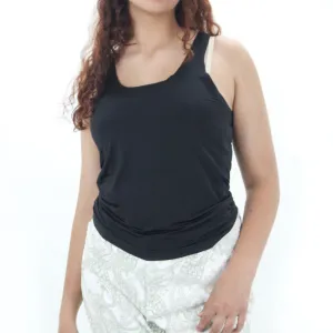 Women's Plain Stretchy Casual Top,Black