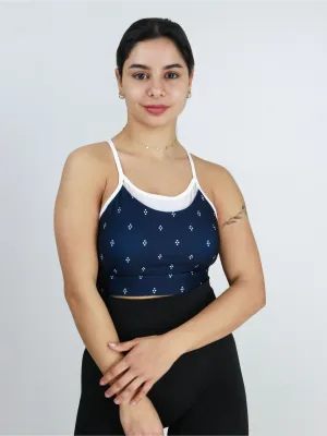 Women's Sleeveless Printed Sport Bra,Navy Women's Sleeveless Printed Sport Bra,Navy