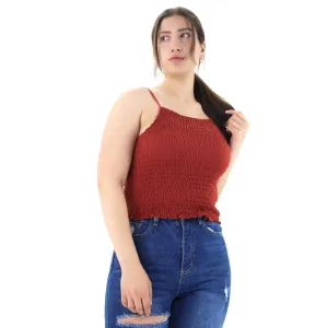 Women's Stertch Smocked Crop Top,Brick