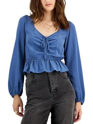 Women's Sweetheart Puff Sleeve Peplum Top,Blue