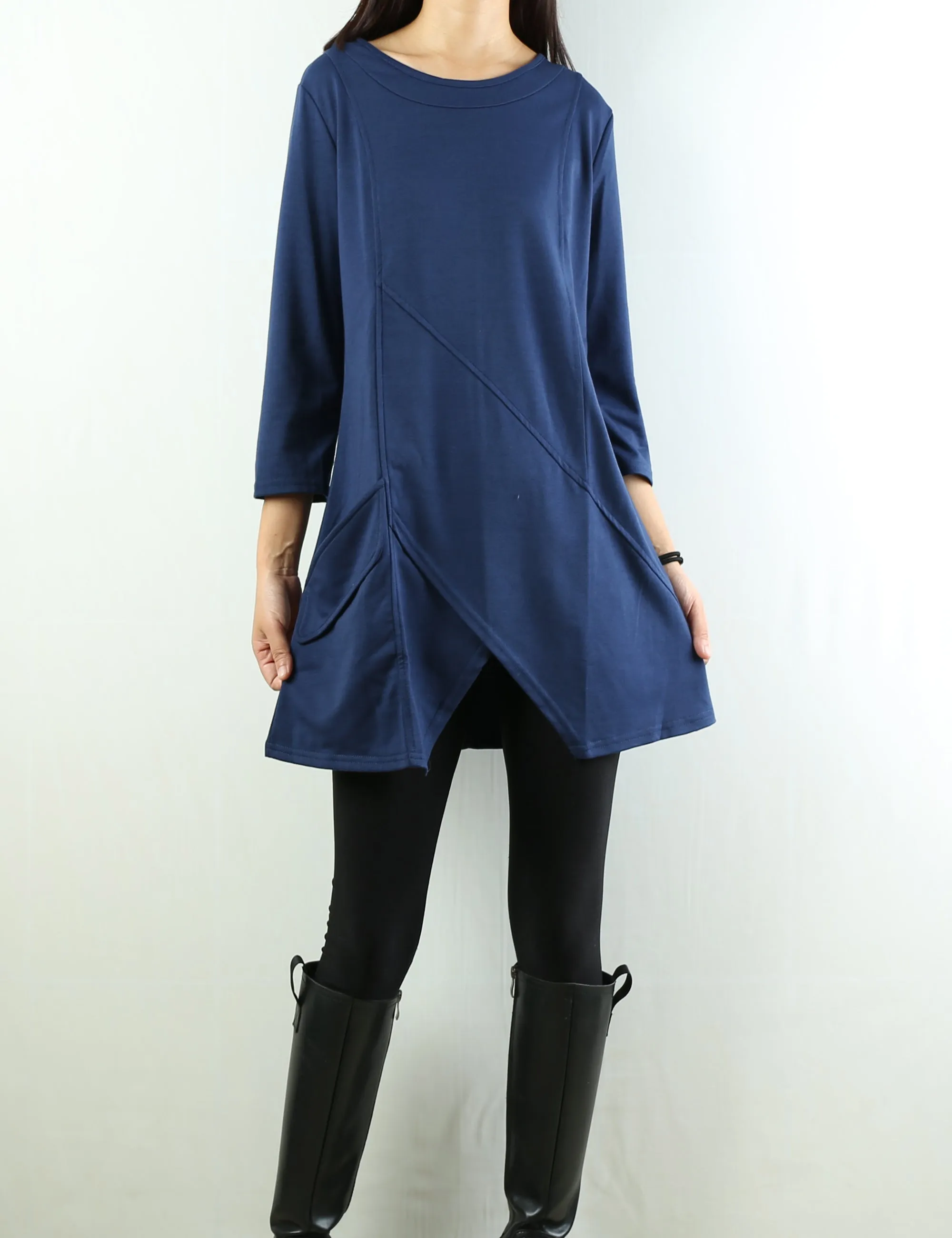 Womens tunic dress/3/4 sleeve crew neck tunic top/oversized dress/A-line casual dress (Q1943)