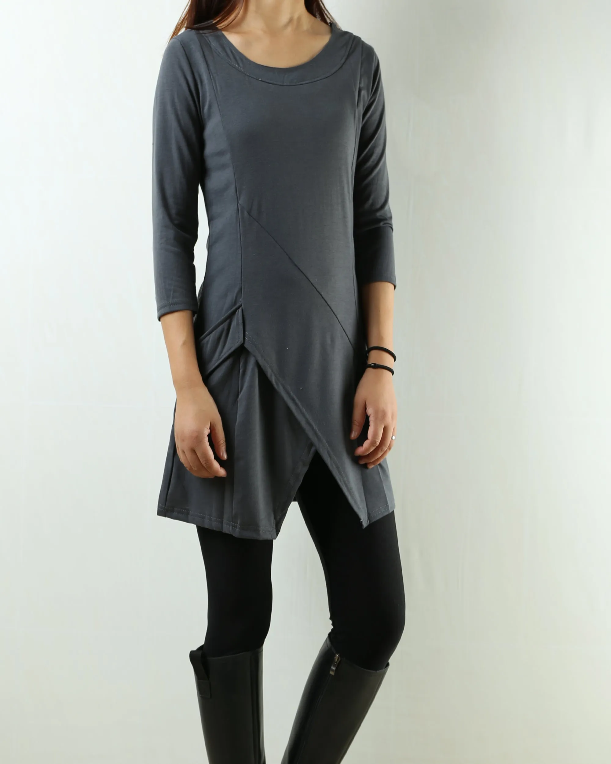 Womens tunic dress/3/4 sleeve crew neck tunic top/oversized dress/A-line casual dress (Q1943)