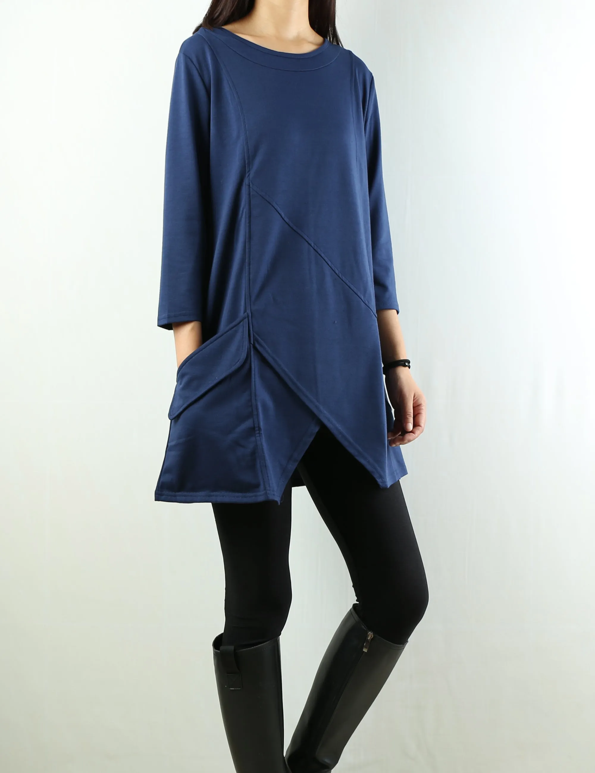 Womens tunic dress/3/4 sleeve crew neck tunic top/oversized dress/A-line casual dress (Q1943)