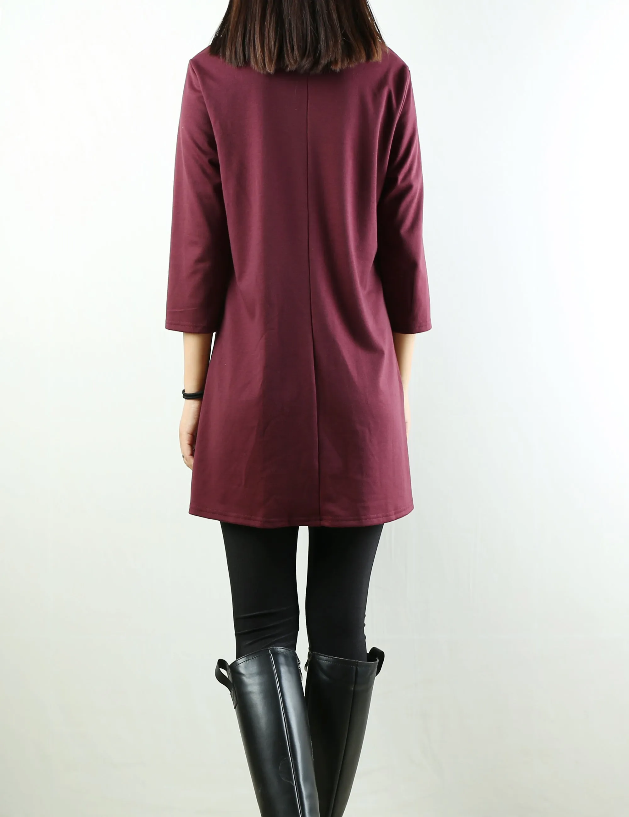 Womens tunic dress/3/4 sleeve crew neck tunic top/oversized dress/A-line casual dress (Q1943)