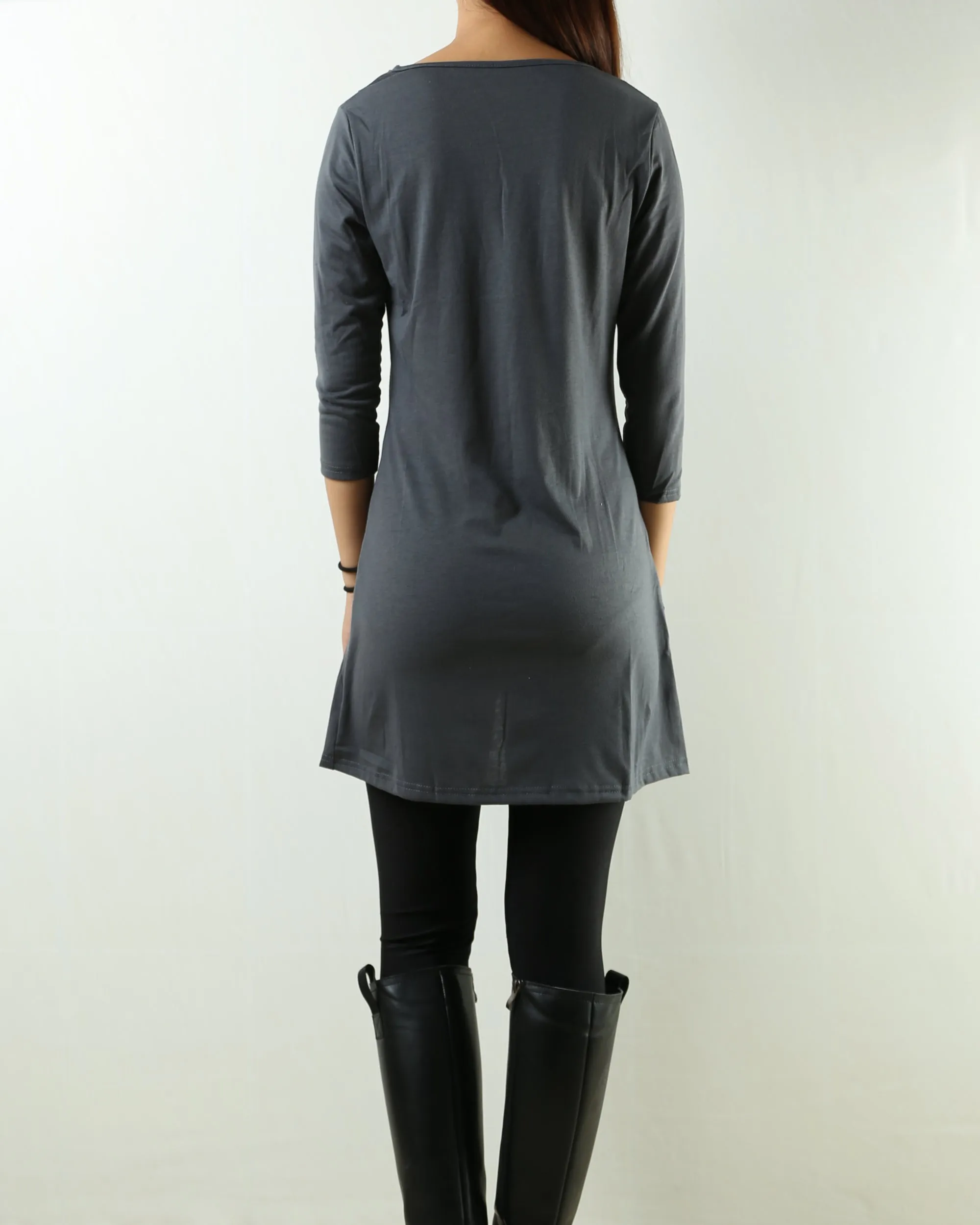Womens tunic dress/3/4 sleeve crew neck tunic top/oversized dress/A-line casual dress (Q1943)