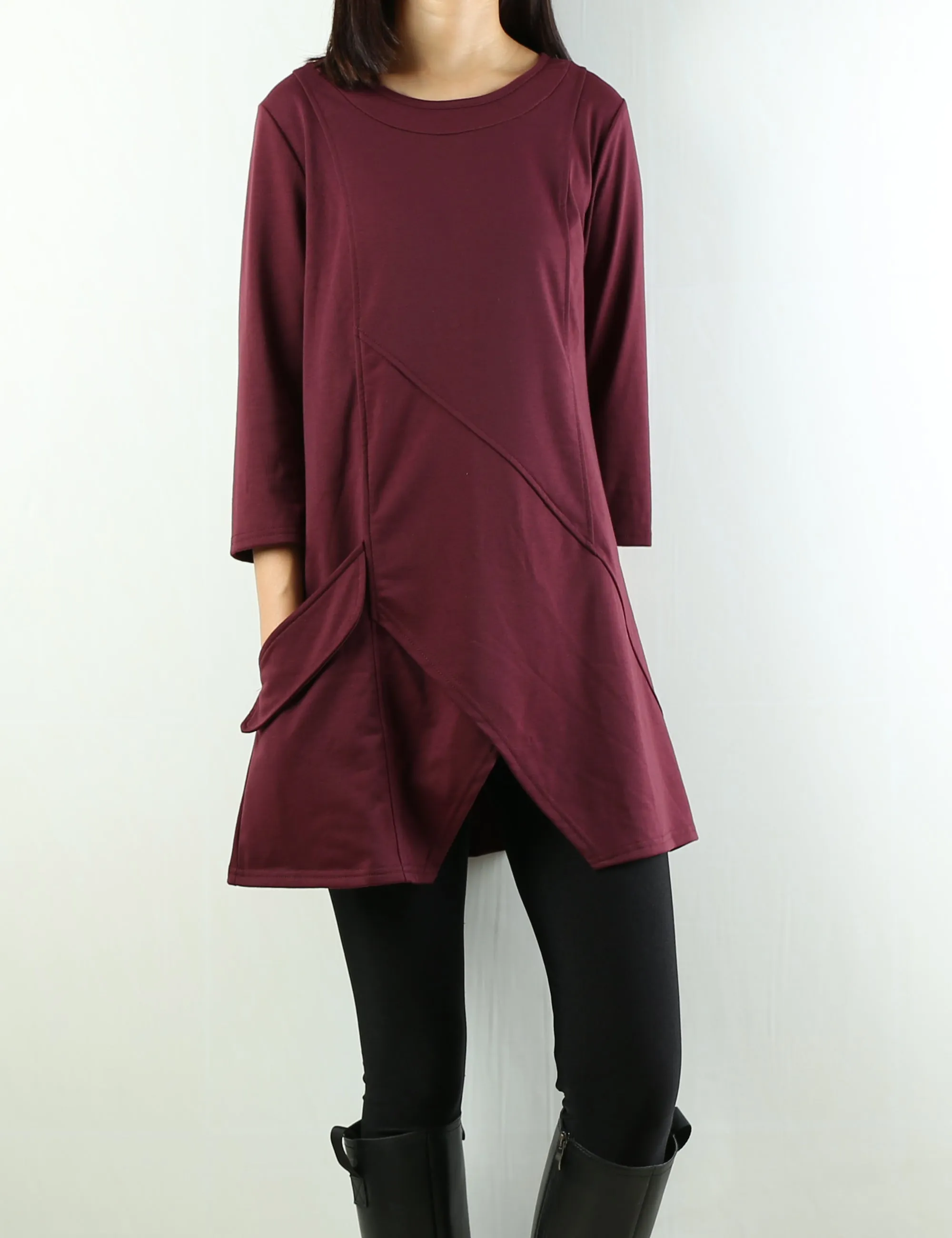 Womens tunic dress/3/4 sleeve crew neck tunic top/oversized dress/A-line casual dress (Q1943)