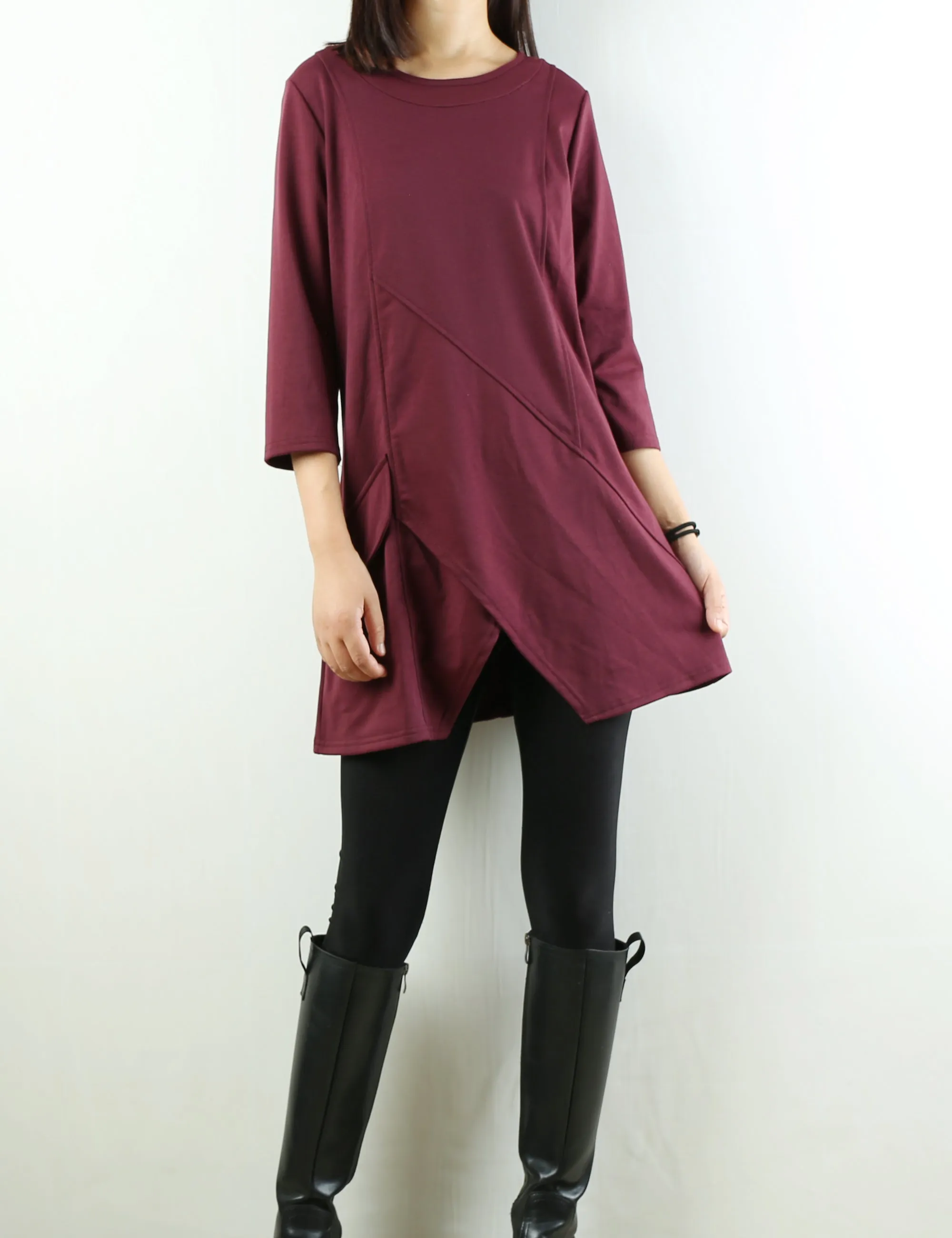 Womens tunic dress/3/4 sleeve crew neck tunic top/oversized dress/A-line casual dress (Q1943)