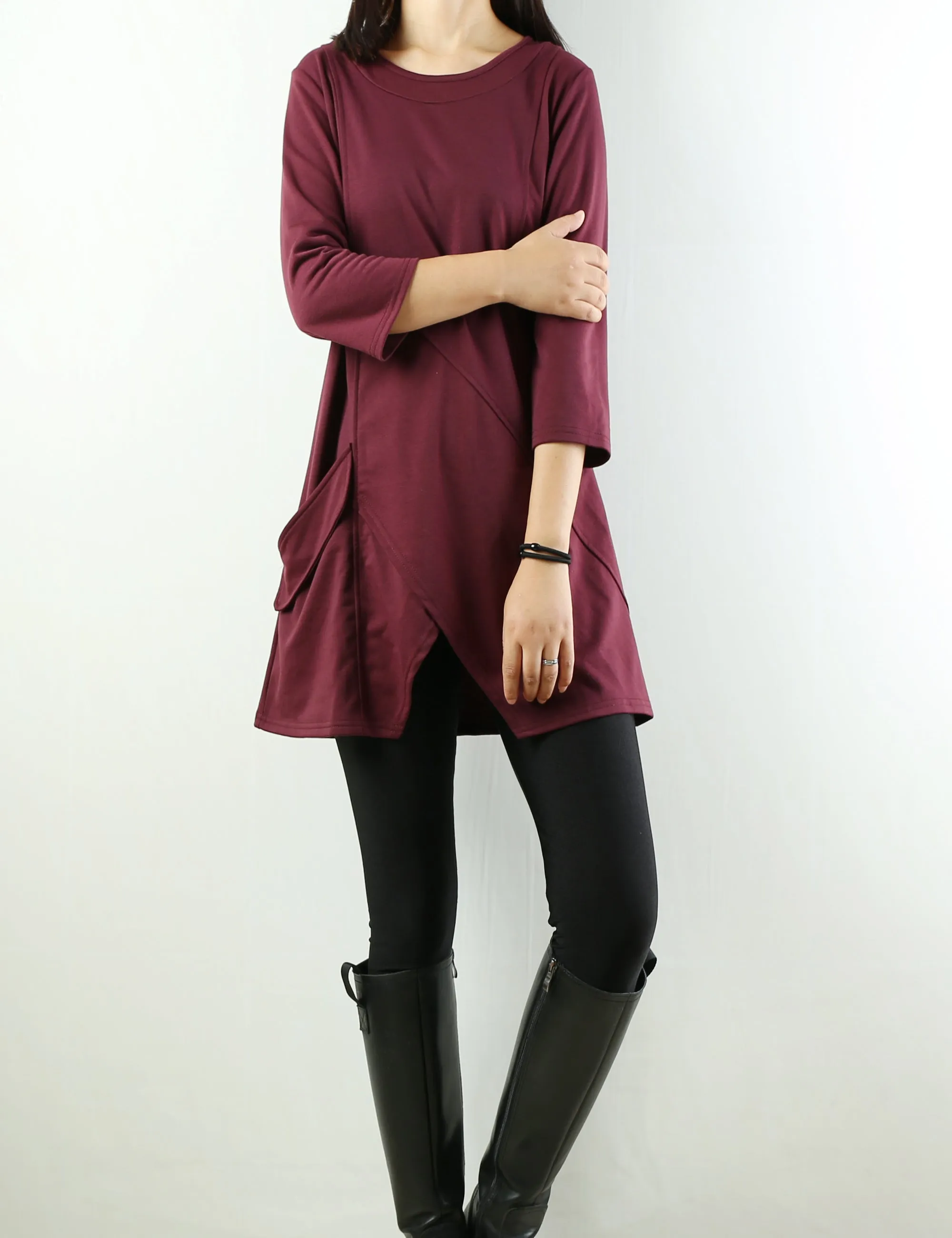 Womens tunic dress/3/4 sleeve crew neck tunic top/oversized dress/A-line casual dress (Q1943)