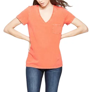 Women's V-Neck Cotton Top,Orange