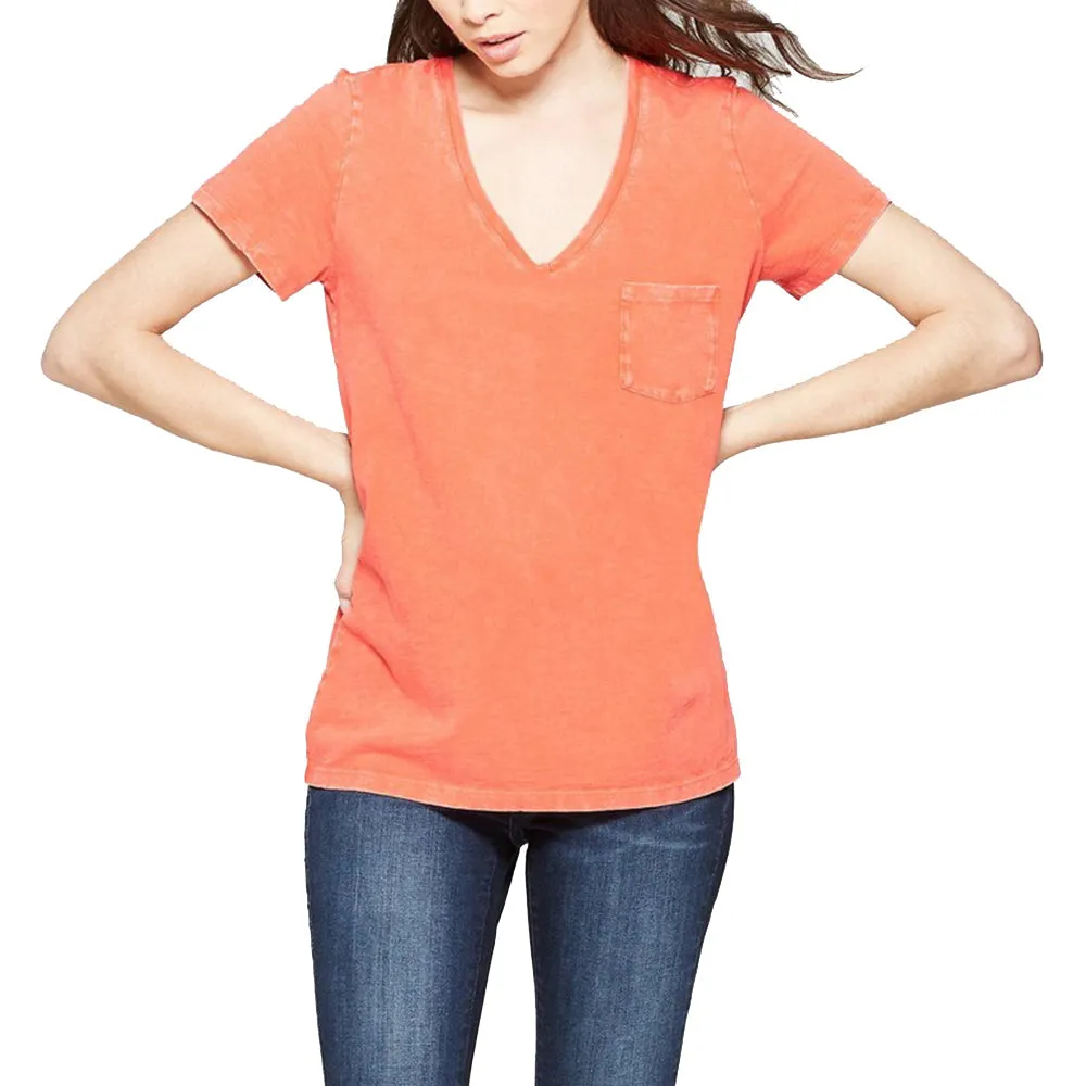 Women's V-Neck Cotton Top,Orange
