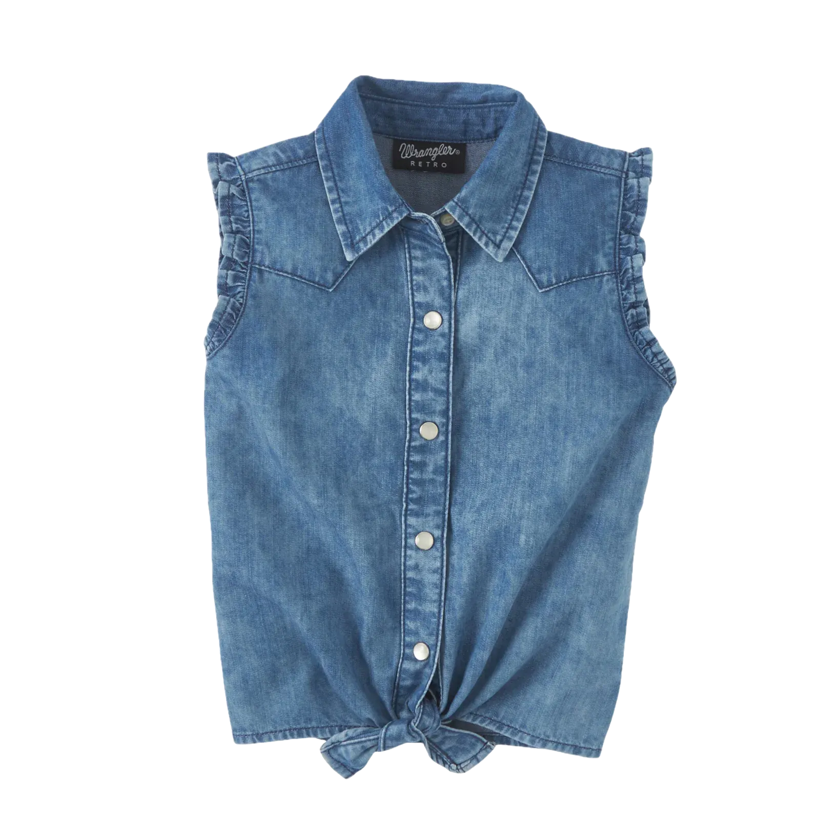 Wrangler Girl's Western Ruffled Tie Denim Tank Top Shirt