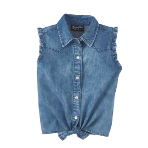 Wrangler Girl's Western Ruffled Tie Denim Tank Top Shirt