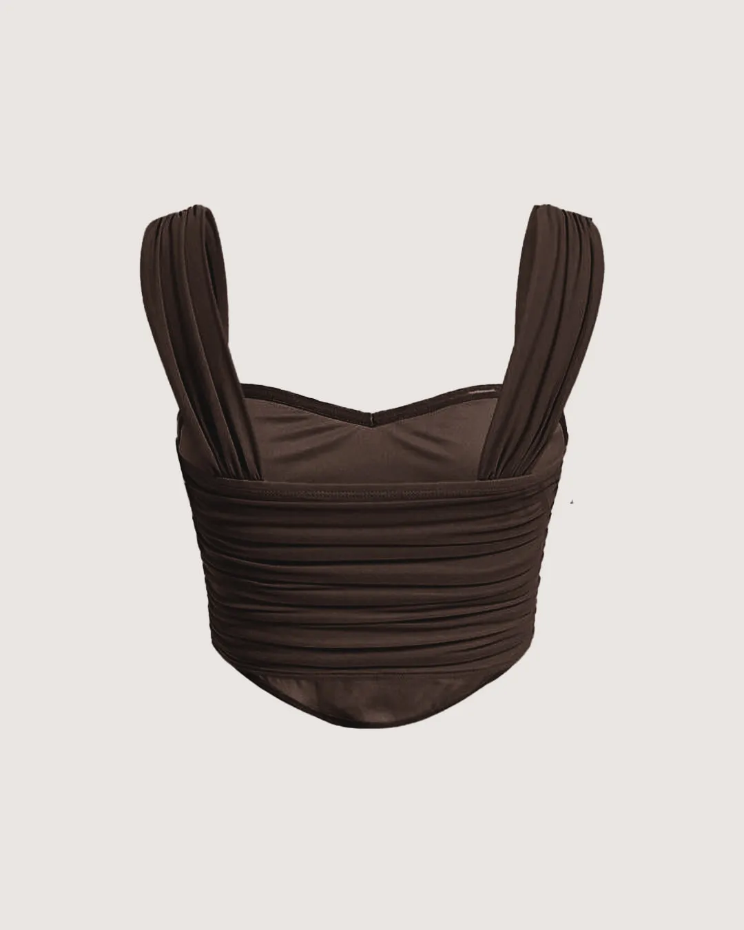 Y2K Solid Ruched Brown Crop Tank Top