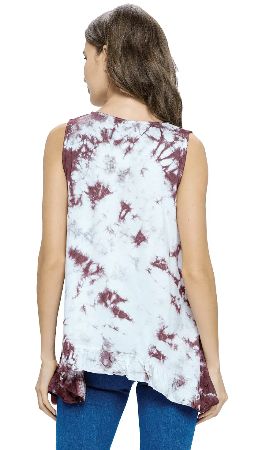 Yak Yeti Tank Top Tie Dye Ruffled Hem 23163-MRN