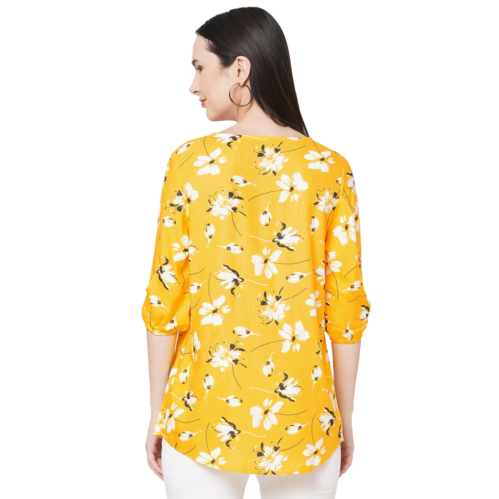 Yellow Floral Printed Top For Women