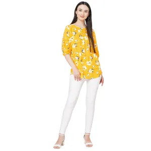 Yellow Floral Printed Top For Women