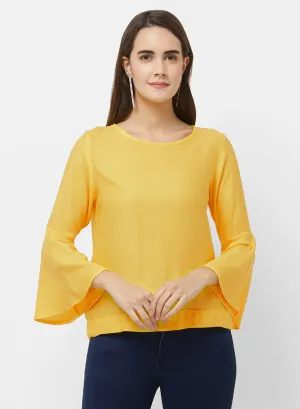Yellow Self Design Top With Bell Sleeves