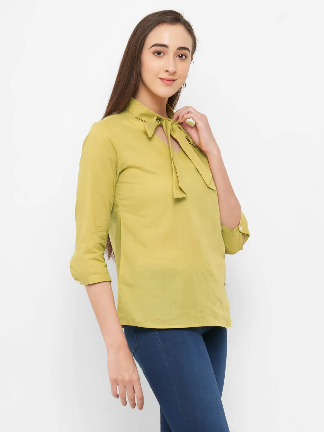 Yellow Tie Up Neck Top
