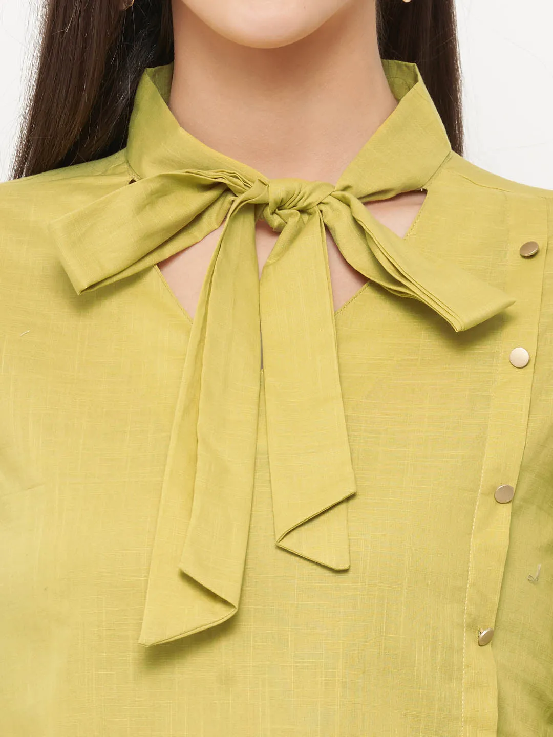 Yellow Tie Up Neck Top