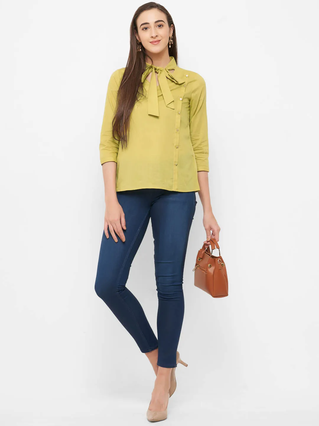 Yellow Tie Up Neck Top
