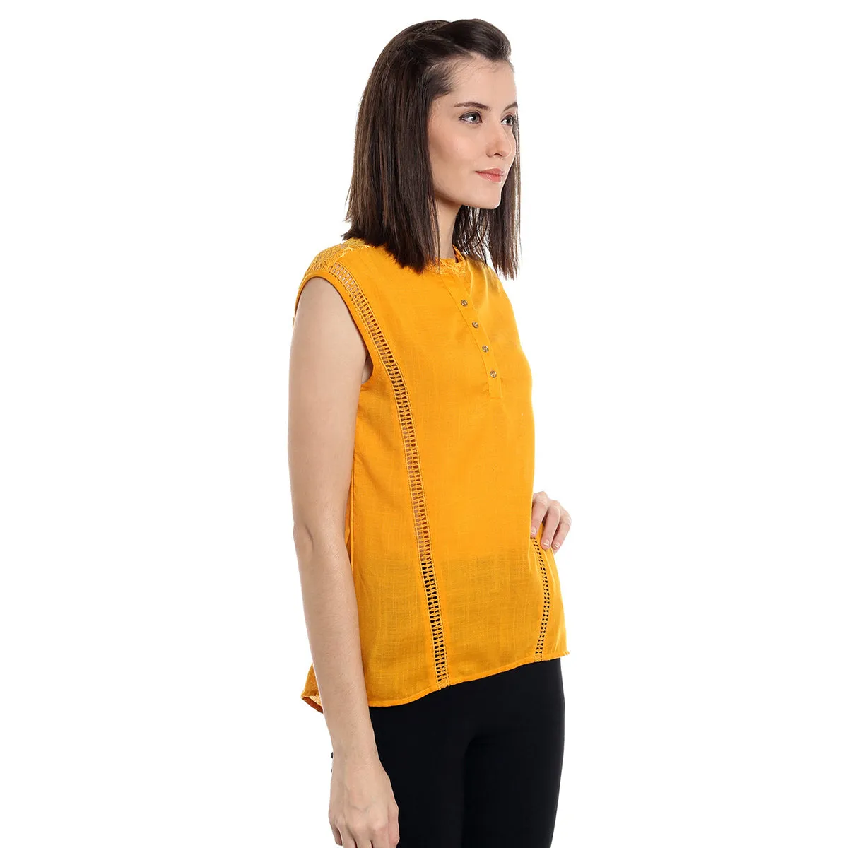 Yellow Top with chinese neck