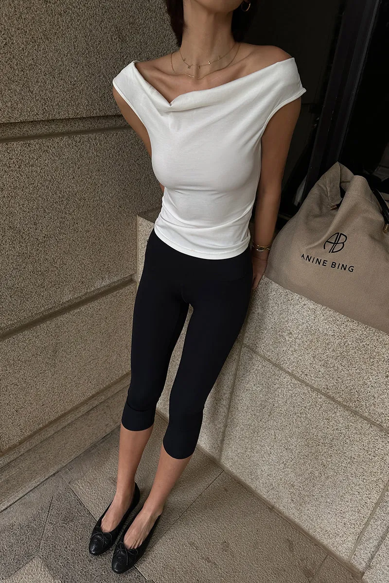 Yuna Solid Color White Backless Lace-up Short-sleeved Pleated Slim Top