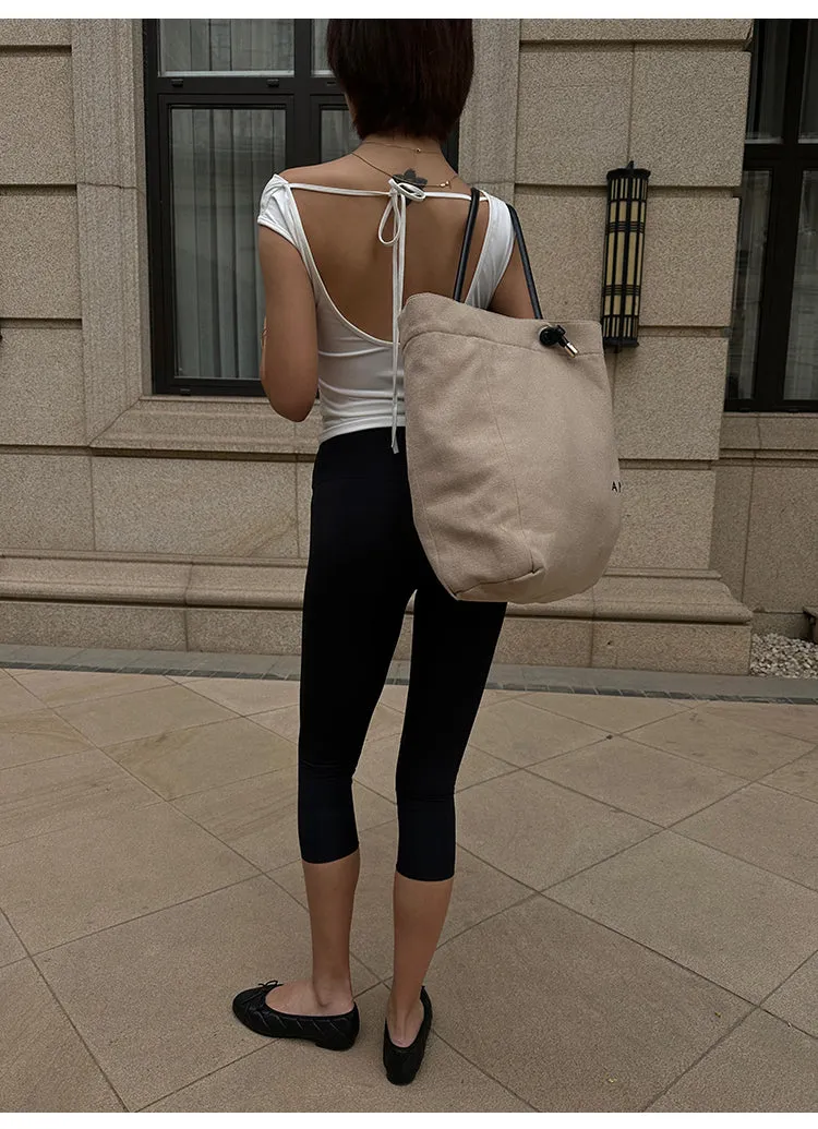 Yuna Solid Color White Backless Lace-up Short-sleeved Pleated Slim Top