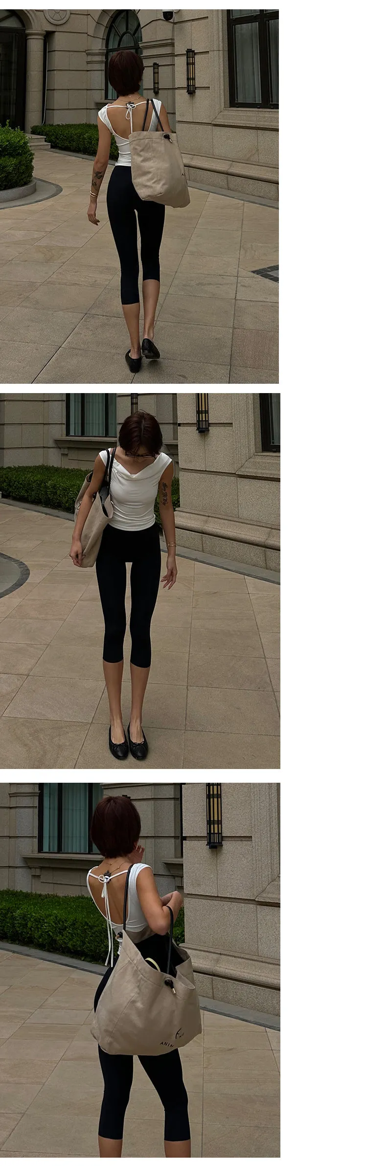 Yuna Solid Color White Backless Lace-up Short-sleeved Pleated Slim Top