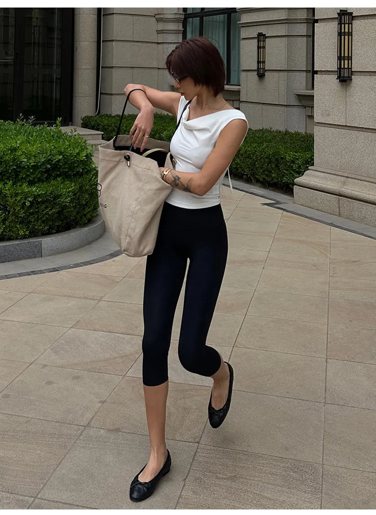 Yuna Solid Color White Backless Lace-up Short-sleeved Pleated Slim Top
